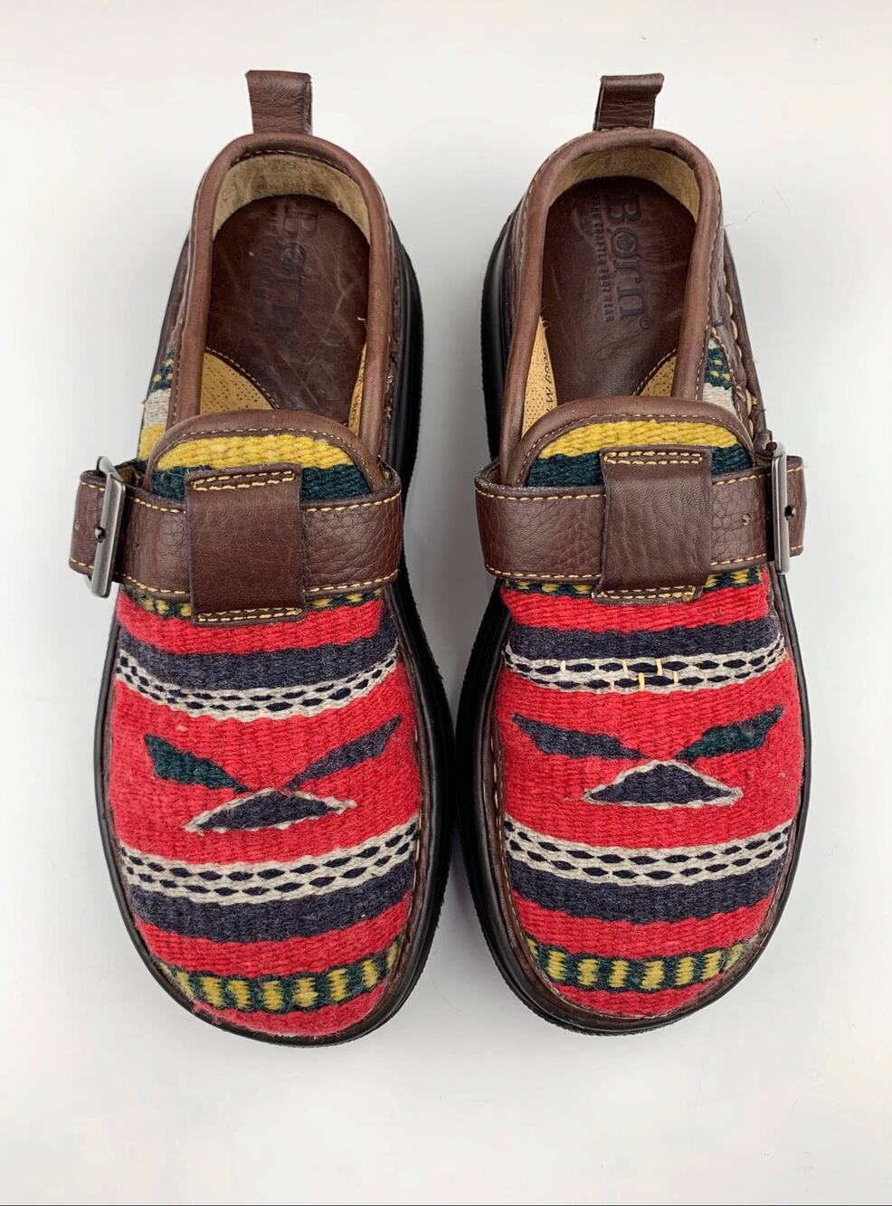 Born Southwestern Style Clogs Wool Leather Red Aztec Inspired Shoes Women's 7